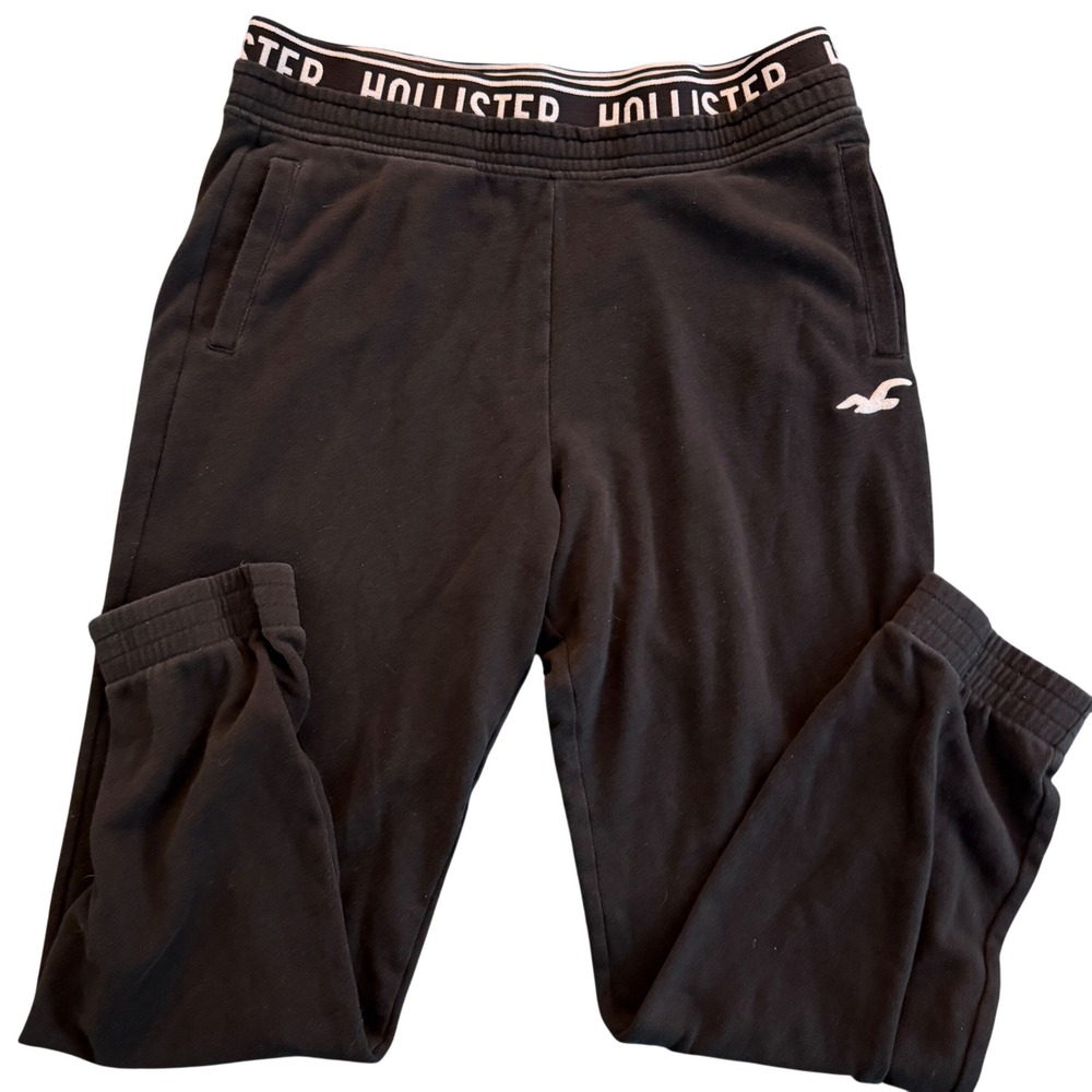 Hollister Black Jogger Sweatpants‎ Elastic Logo Waistband L Black jogger-style